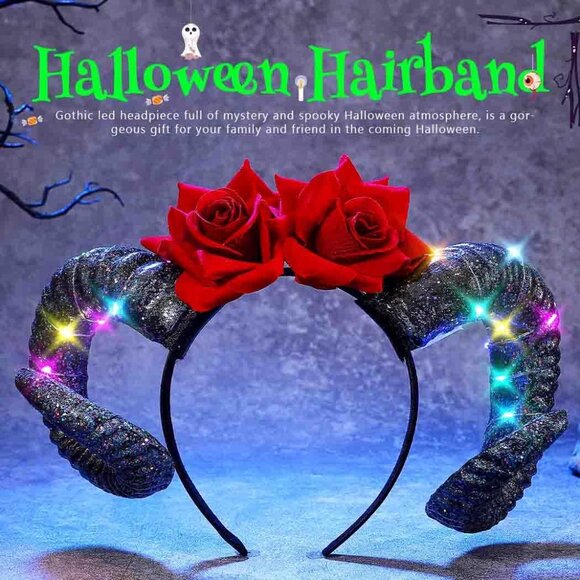 LED Devil Horns Headband Halloween Light Up Accessory for Women Party - Picture 2 of 6
